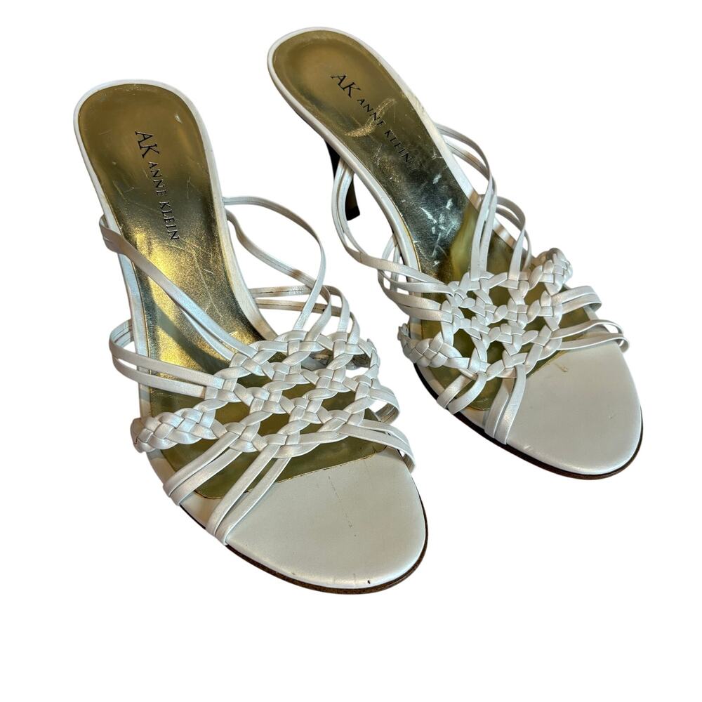 Ann Kline Strappy White Summer Casual Sandal Heel Leather 7M - Picture 1 of 7